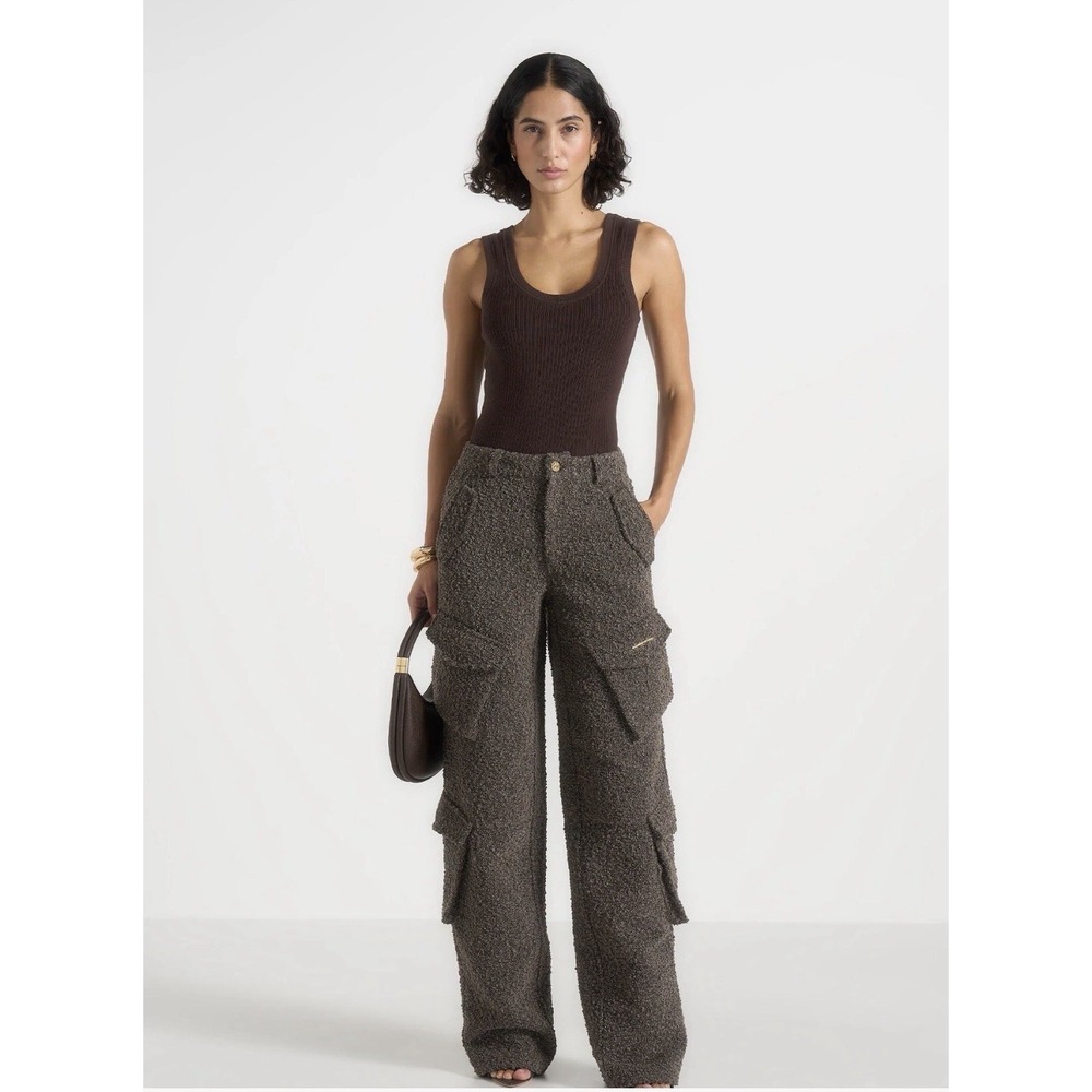 Maniere De Voir Anne Pants Women 0 Brown Cargo High Rise Boucle Designer NEW
